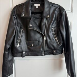 Topshop Cropped Black Leather Jacket